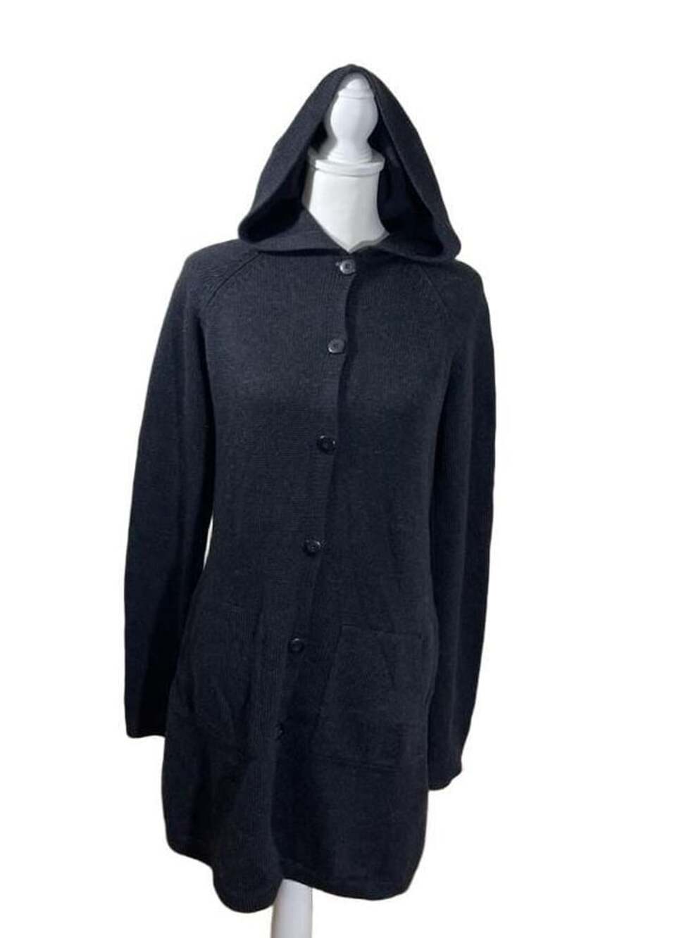 Patagonia 100% Merino Wool Hooded Cardigan Sweater Coat Charcoal Gray, Sz.  M
